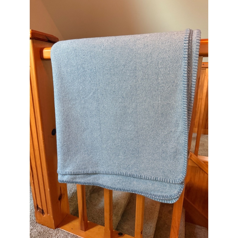 Roca Home Light Blue Herringbone Blanket 90x90 Made in Portugal Whipstitch Edge